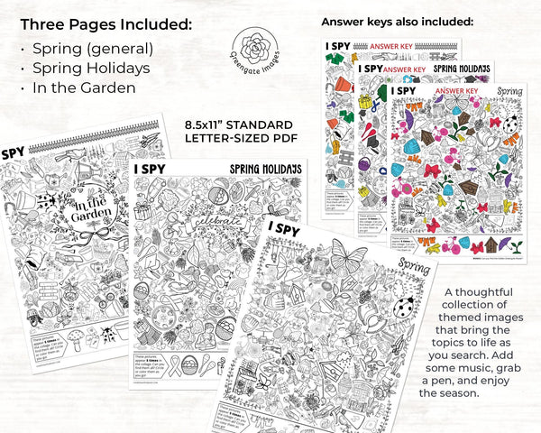 Spring / Gardening / Holidays I Spy Bundle - Printable Digital Download by Greengate Images