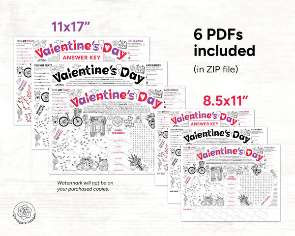 Valentine's Day Activity Page - 11x17" and 8.5x11" - Printable Digital Download by Greengate Images
