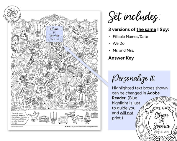 Wedding I Spy - Printable Digital Download by Greengate Images