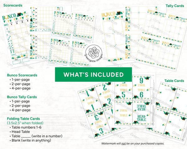 St. Patrick's Day Bunco Scorecard Set - Printable Digital Download by Greengate Images