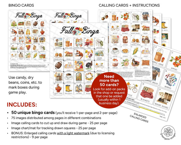 Fall Bingo: 75 IMAGE EDITION - Printable Digital Download by Greengate Images