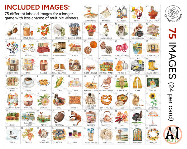 Fall Bingo: 75 IMAGE EDITION - Printable Digital Download by Greengate Images