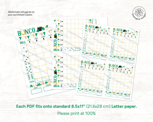 St. Patrick's Day Bunco Scorecard Set - Printable Digital Download by Greengate Images