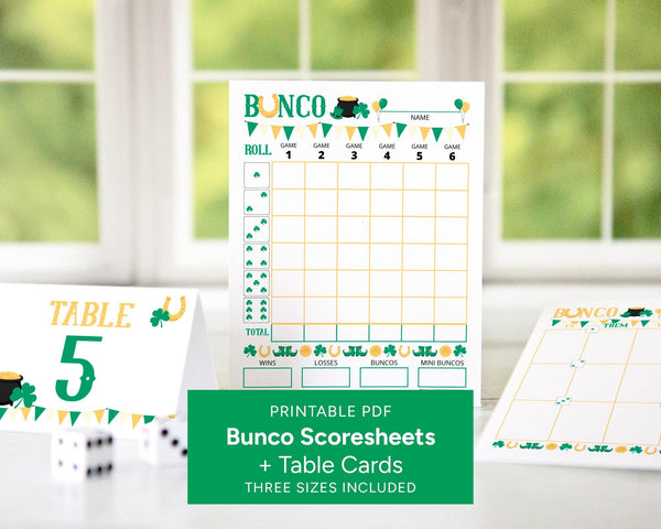 St. Patrick's Day Bunco Scorecard Set - Printable Digital Download by Greengate Images