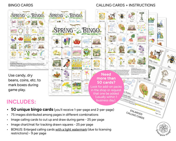 Spring Bingo - 75 Image Edition - Printable Digital Download by Greengate Images