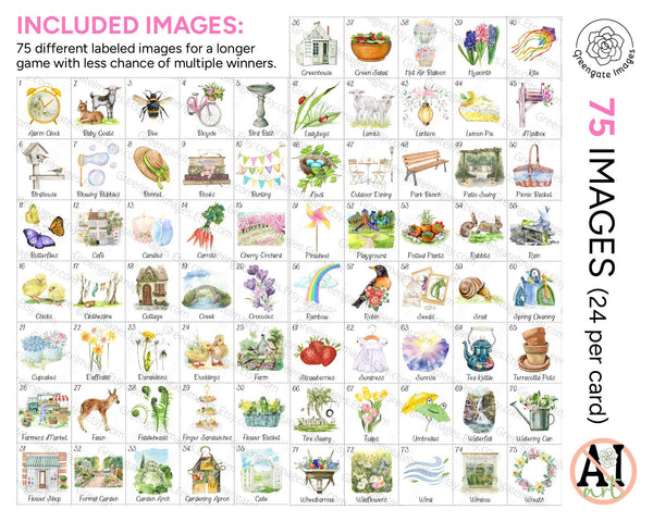 Spring Bingo - 75 Image Edition - Printable Digital Download by Greengate Images