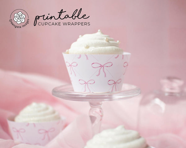 Pink Bow Cupcake Wrapper - Printable Digital Download by Greengate Images
