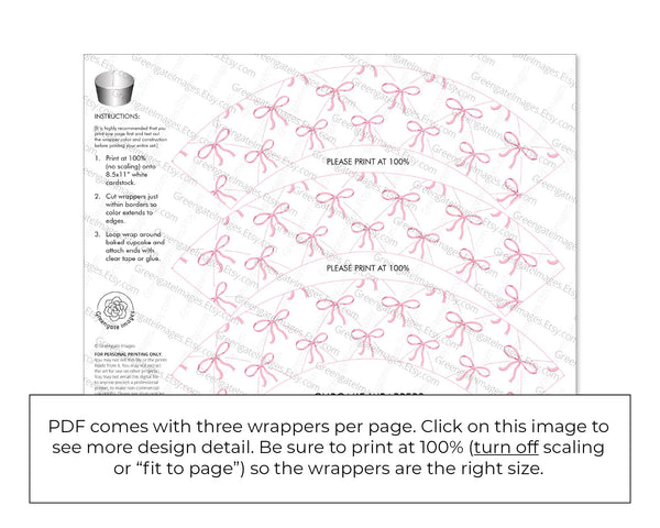 Pink Bow Cupcake Wrapper - Printable Digital Download by Greengate Images