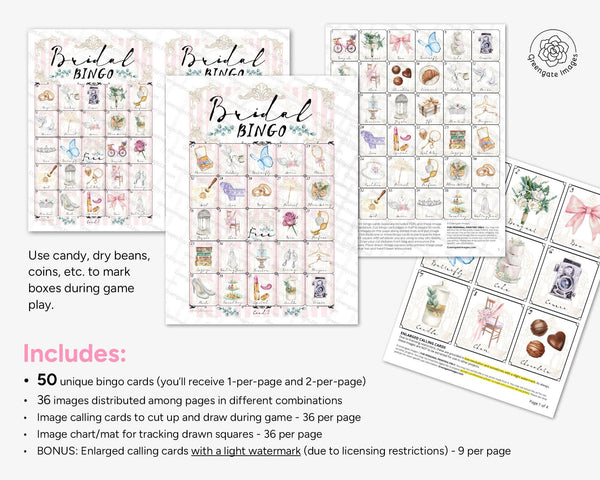 Bridal Bingo - Parisian-Inspired Pink/White - Printable Digital Download by Greengate Images