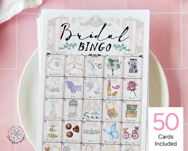 Bridal Bingo - Parisian-Inspired Pink/White - Printable Digital Download by Greengate Images