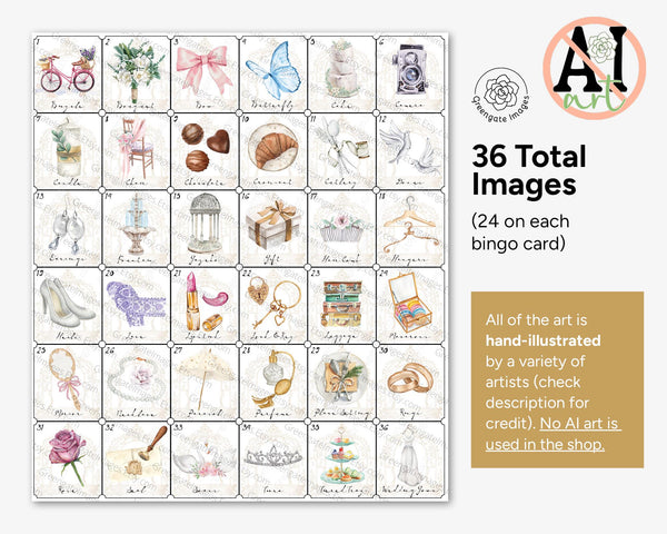 Bridal Bingo - 50 PRINTABLE unique cards. Parisian-inspired patisserie style w black and white vertical stripes. Subtle French/France vibes.