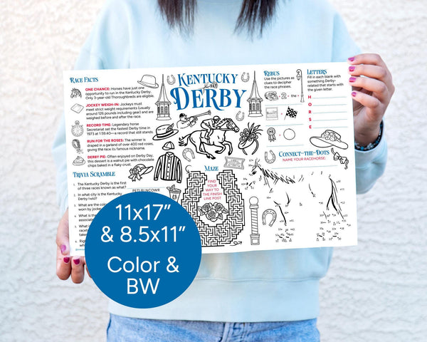 Kentucky Derby 11x17" and 8.5x11" Activity Page - Printable Digital Download by Greengate Images