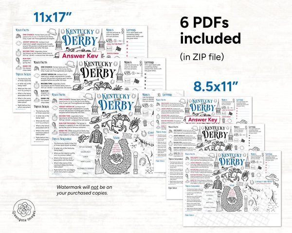 Kentucky Derby 11x17" and 8.5x11" Activity Page - Printable Digital Download by Greengate Images