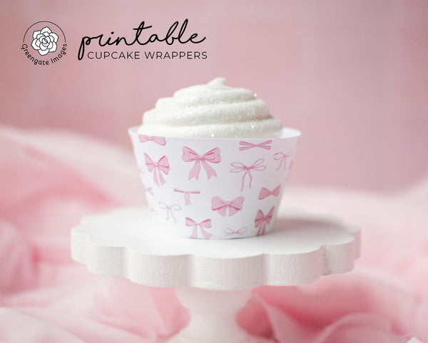 Pink Bow Cupcake Wrapper - Printable Digital Download by Greengate Images