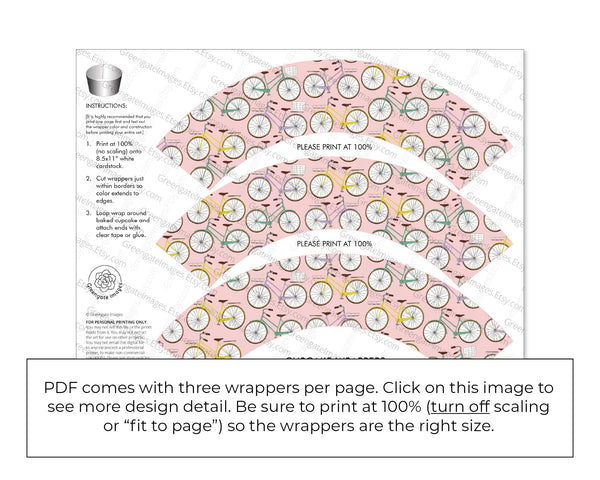 Bicycle Cupcake Wrapper - Printable Digital Download by Greengate Images