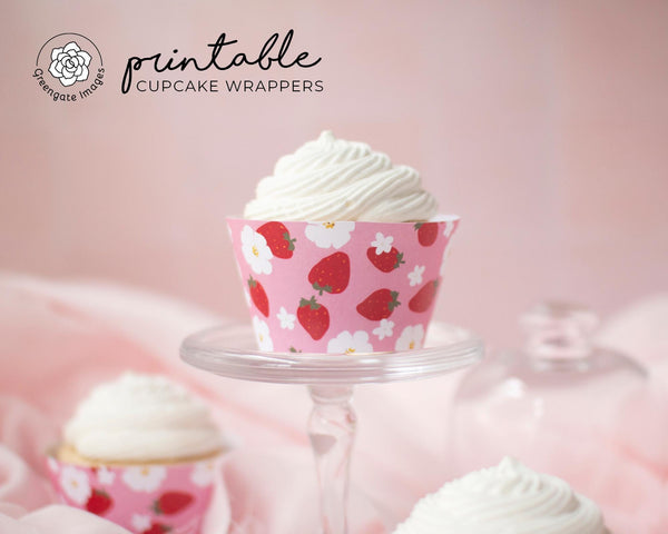 Strawberry Cupcake Wrapper - Printable Digital Download by Greengate Images