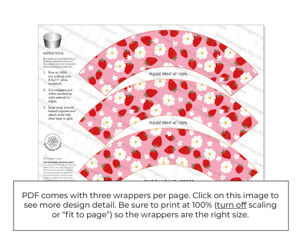 Strawberry Cupcake Wrapper - Printable Digital Download by Greengate Images