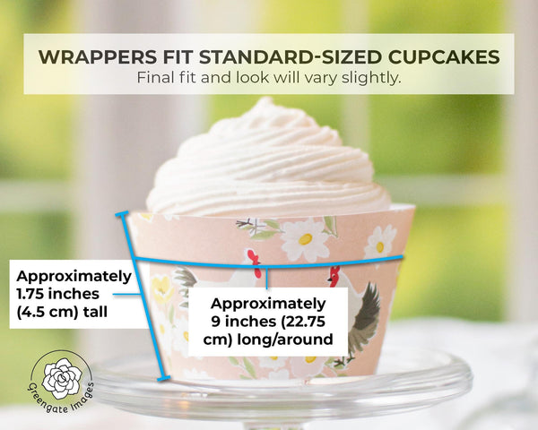 Hens and Flowers Cupcake Wrapper - Printable Digital Download by Greengate Images