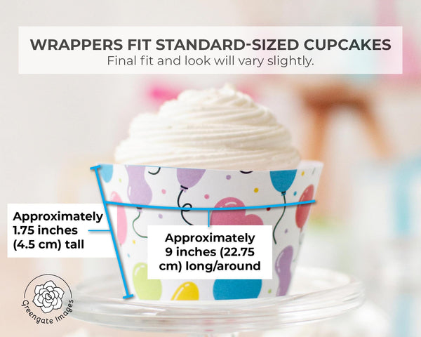 Balloon Cupcake Wrapper - Printable Digital Download by Greengate Images