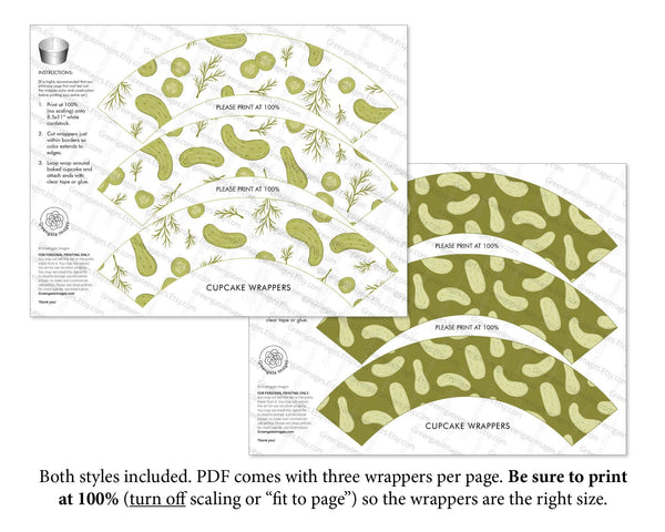 Pickle Cupcake Wrapper Duo - Printable Digital Download by Greengate Images
