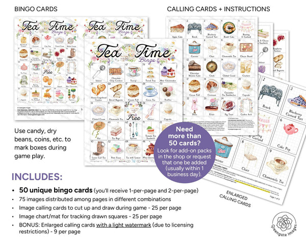 Tea Time Bingo - 75 Image Edition - Printable Digital Download by Greengate Images
