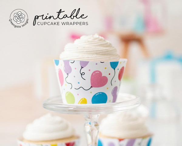 Balloon Cupcake Wrapper - Printable Digital Download by Greengate Images