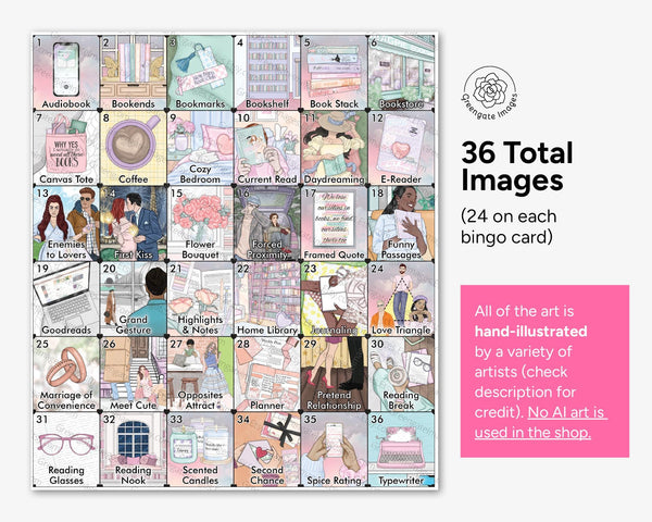 Romance Reader Bingo - Printable Digital Download by Greengate Images