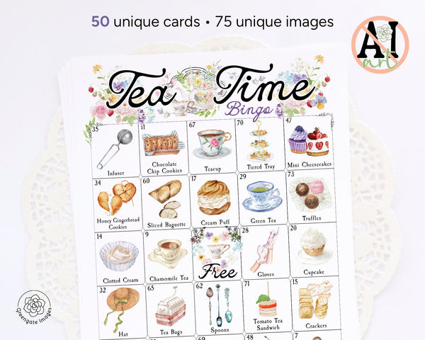 Tea Time Bingo - 75 Image Edition - Printable Digital Download by Greengate Images