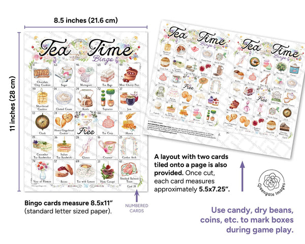 Tea Time Bingo - 75 Image Edition - Printable Digital Download by Greengate Images