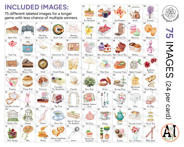 Tea Time Bingo - 75 Image Edition - Printable Digital Download by Greengate Images
