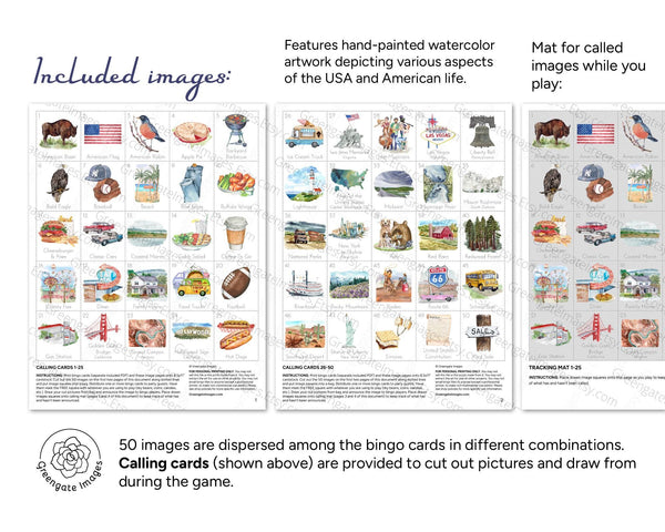 United States Bingo - Printable Digital Download by Greengate Images