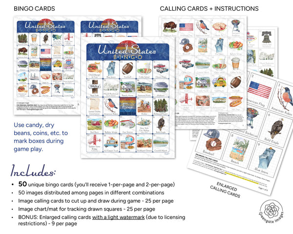 United States Bingo - Printable Digital Download by Greengate Images