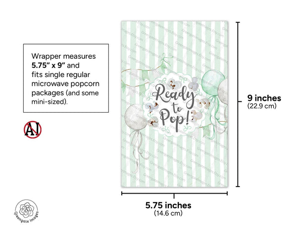 Ready to Pop Popcorn Wrapper - PRINTABLE microwave popcorn wrapper. She's ready to pop favor. Striped gender-neutral birth announcement.