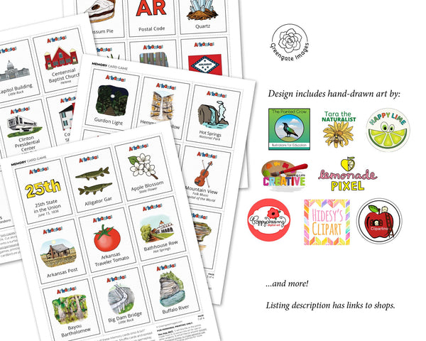 Arkansas Memory Game - Printable Digital Download by Greengate Images