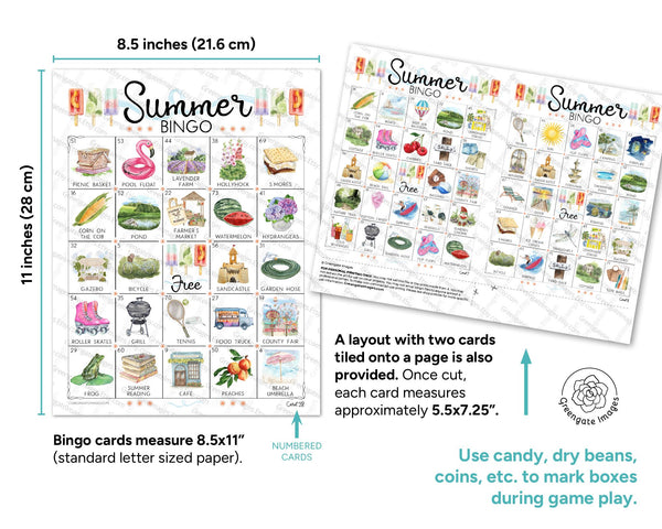 Summer Bingo - 75 IMAGE EDITION - 50 Printable Cards. Classroom or Senior Activity • Big Group • Digital Download • Hand-Painted Art (No AI)
