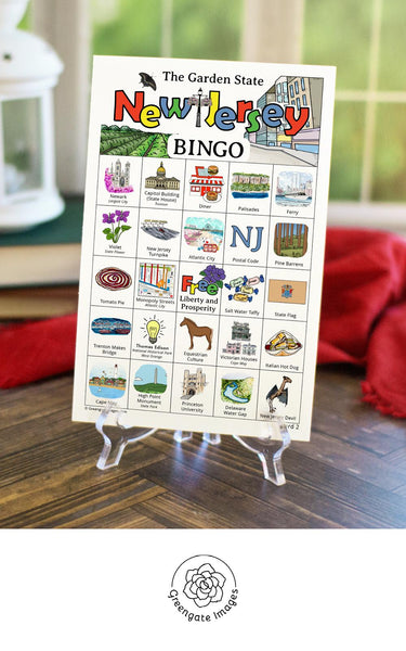 New Jersey Bingo - 50 PRINTABLE unique cards download instantly. Fun NJ state activity for kids to seniors. Educational homeschool game.