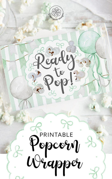 Ready to Pop Popcorn Wrapper - PRINTABLE microwave popcorn wrapper. She's ready to pop favor. Striped gender-neutral birth announcement.