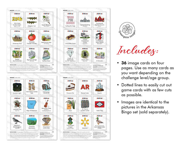 Arkansas Memory Game - Printable Digital Download by Greengate Images