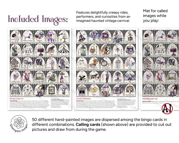 Dark Carnival Bingo - Printable Digital Download by Greengate Images