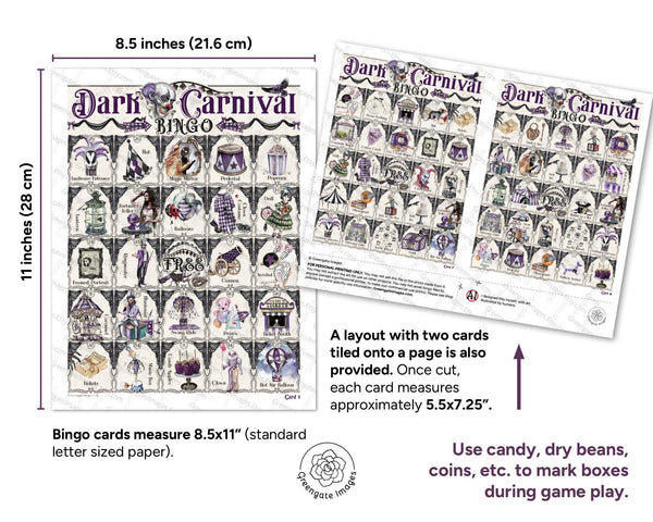 Dark Carnival Bingo - Printable Digital Download by Greengate Images