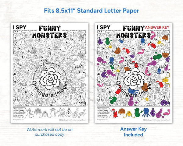 Funny Monsters I Spy - Printable Digital Download by Greengate Images