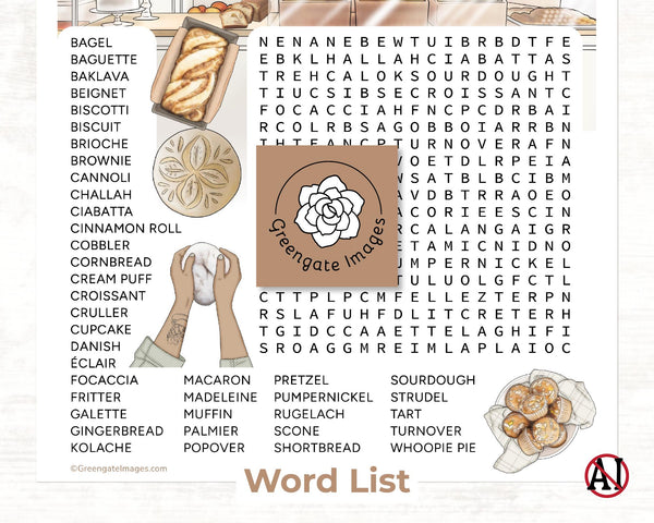 Bakery Word Search - Printable Digital Download by Greengate Images