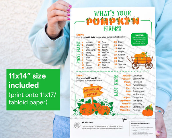 What's your Pumpkin name? – Funny/cute party idea for kids & adults. Small, medium, large printable sizes. Falloween bulletin board idea.