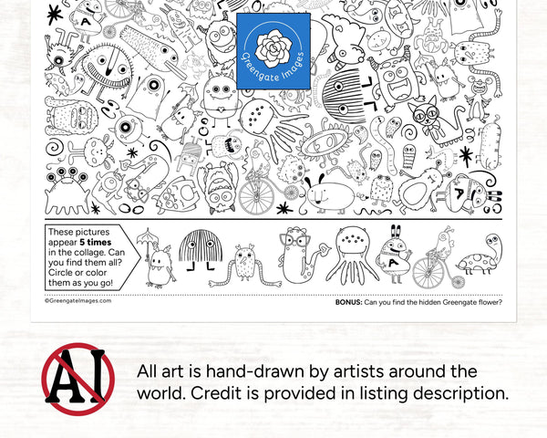 Funny Monsters I Spy - Printable Digital Download by Greengate Images