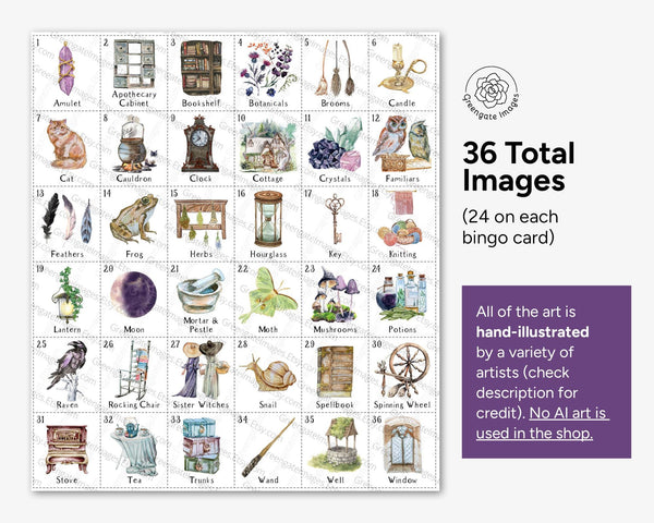 Cozy Witch Bingo - Cottage Spells - Fun activity for themed parties, forest woodland witchcore, magic, new age. 50 PRINTABLE unique cards.