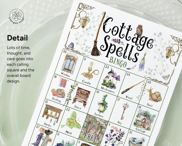 Cozy Witch Bingo - Cottage Spells - Fun activity for themed parties, forest woodland witchcore, magic, new age. 50 PRINTABLE unique cards.