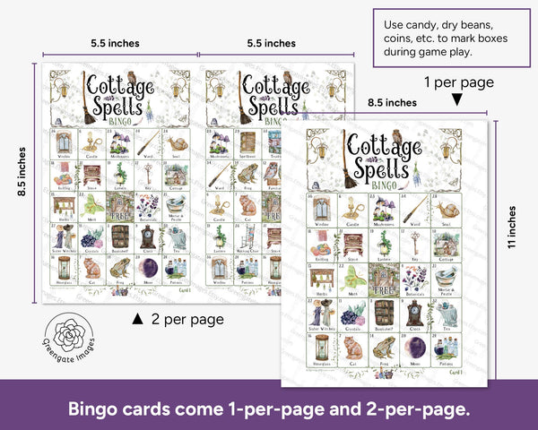 Cozy Witch Bingo - Cottage Spells - Fun activity for themed parties, forest woodland witchcore, magic, new age. 50 PRINTABLE unique cards.