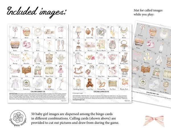 HEIRLOOM Baby Shower Bingo - 100 unique cards. PRINTABLE pdf, personalized game for groups of many sizes. Edit title text and add 1 photo.