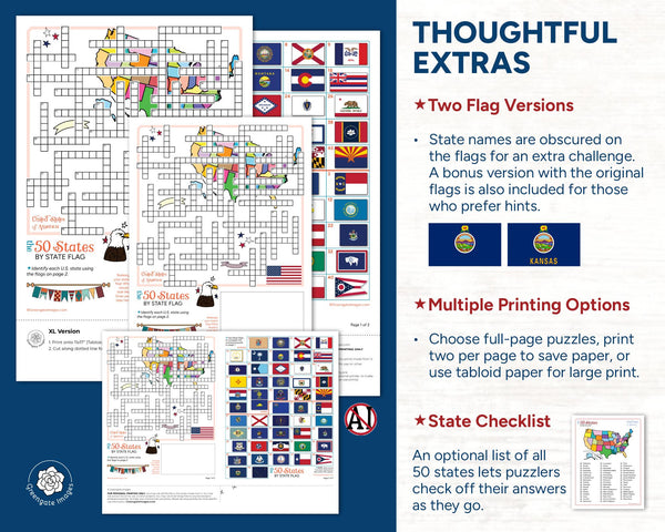 50 States Crossword Puzzles 5-Pack - Printable Digital Download by Greengate Images