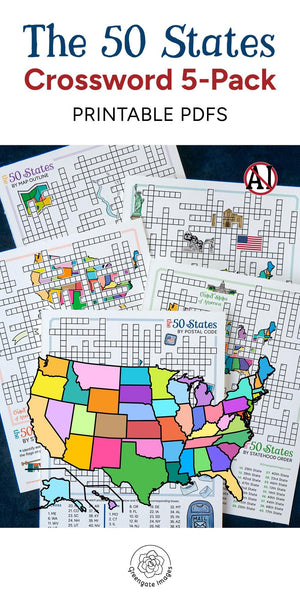 50 States Crossword Puzzles 5-Pack - Printable Digital Download by Greengate Images